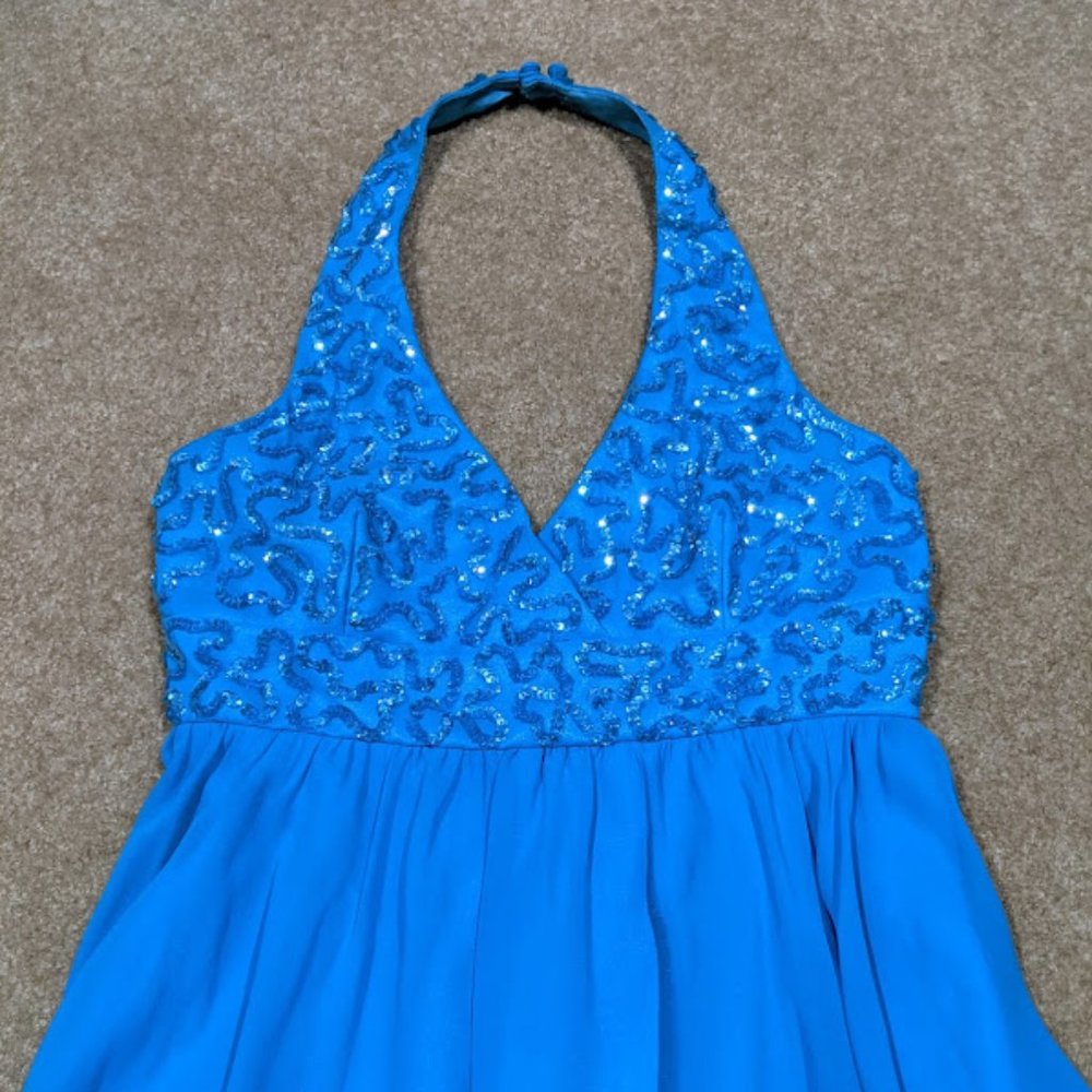 Betsey Johnson Evening Aqua Sequin Halter Dress - Picture 3 of 10